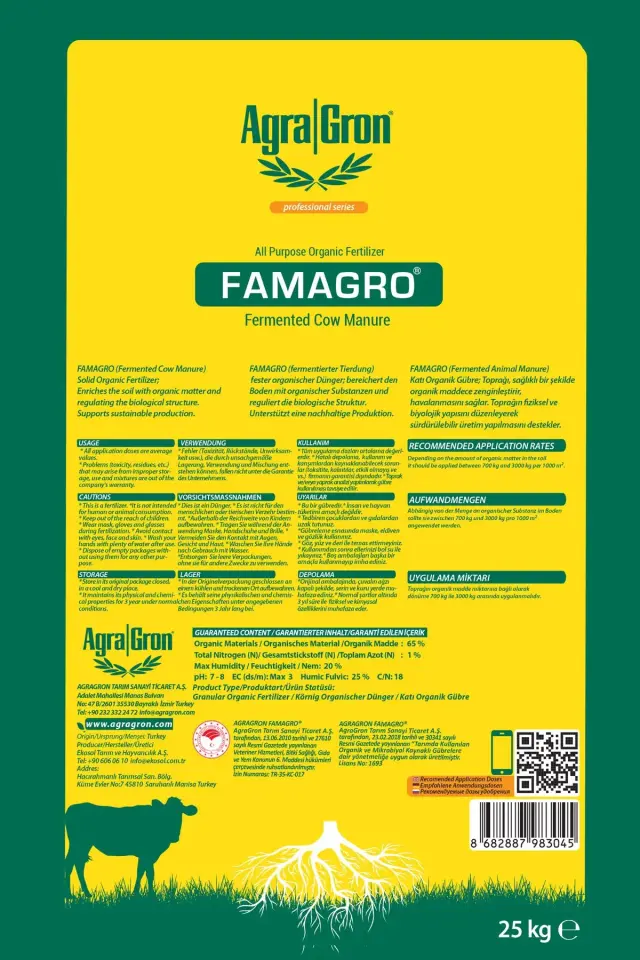 AgraGron FamAgro Fermente gübre & Solucan Gübresi & leonardit karışım (25 kg)