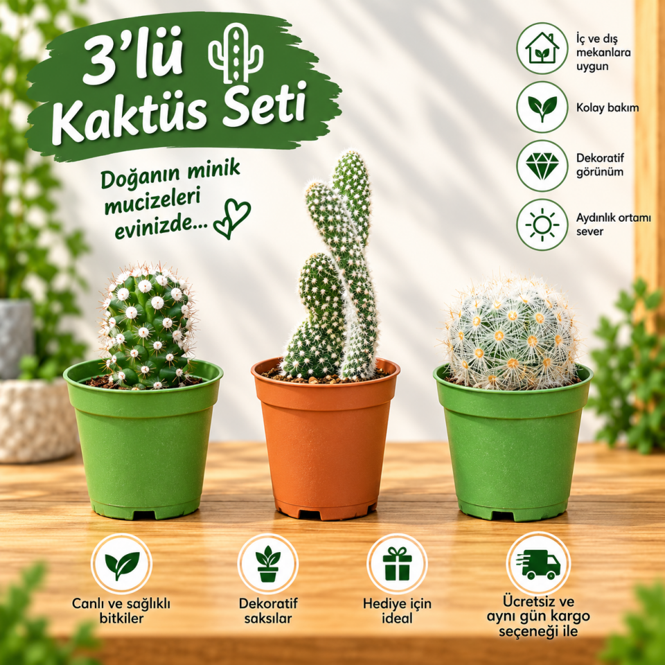 3’lü Sukulent Seti(4) – Dekoratif Canlı Bitkiler