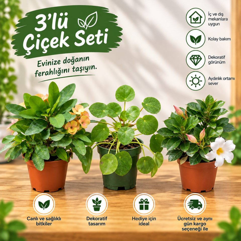 3’lü Çiçek Seti – Dikentacı-Para çiçeği - Dipladenya